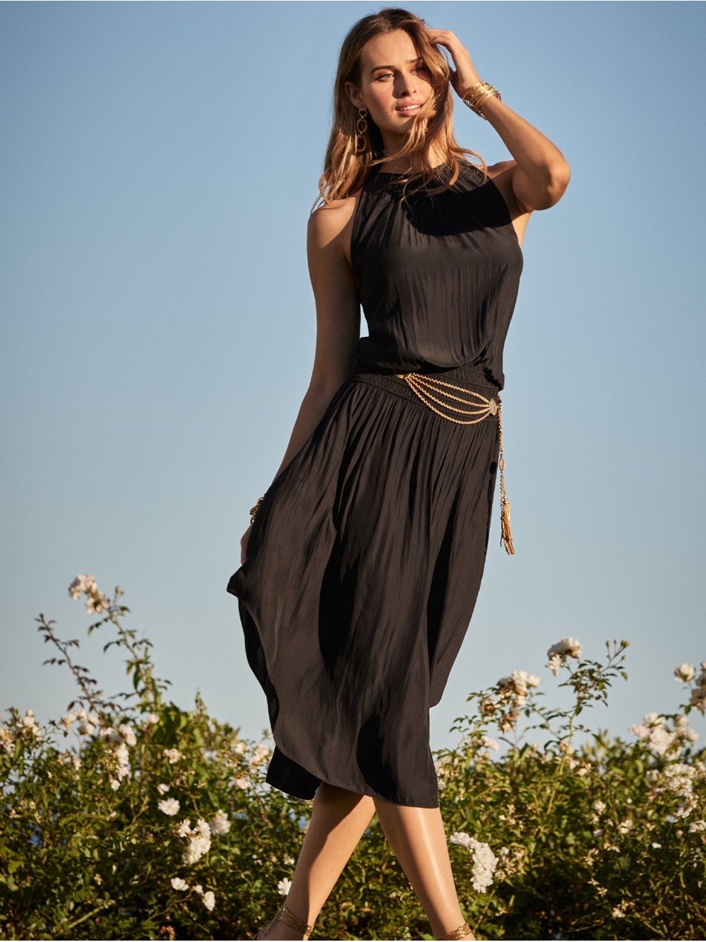 Ramy Brook Audrey Smocked Midi Dress in Black